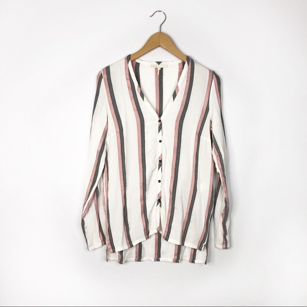 Maje Comedie Crepe V Neck Striped Button Down